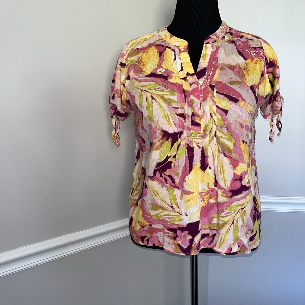 Westbound Top Women’s Size Petite‎ Medium Multicolor Floral Linen Blend Tunic